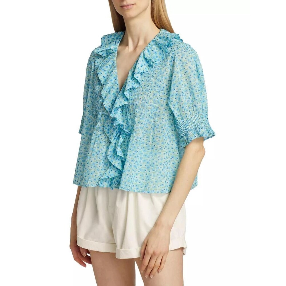 Doen Women’s Henri Blouse Top size S NWT Blue Daisy Ditsy Floral Ruffled Rare